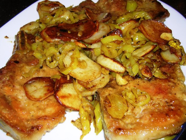 Pork Chops with Vinegar Peppers and Potatoes
